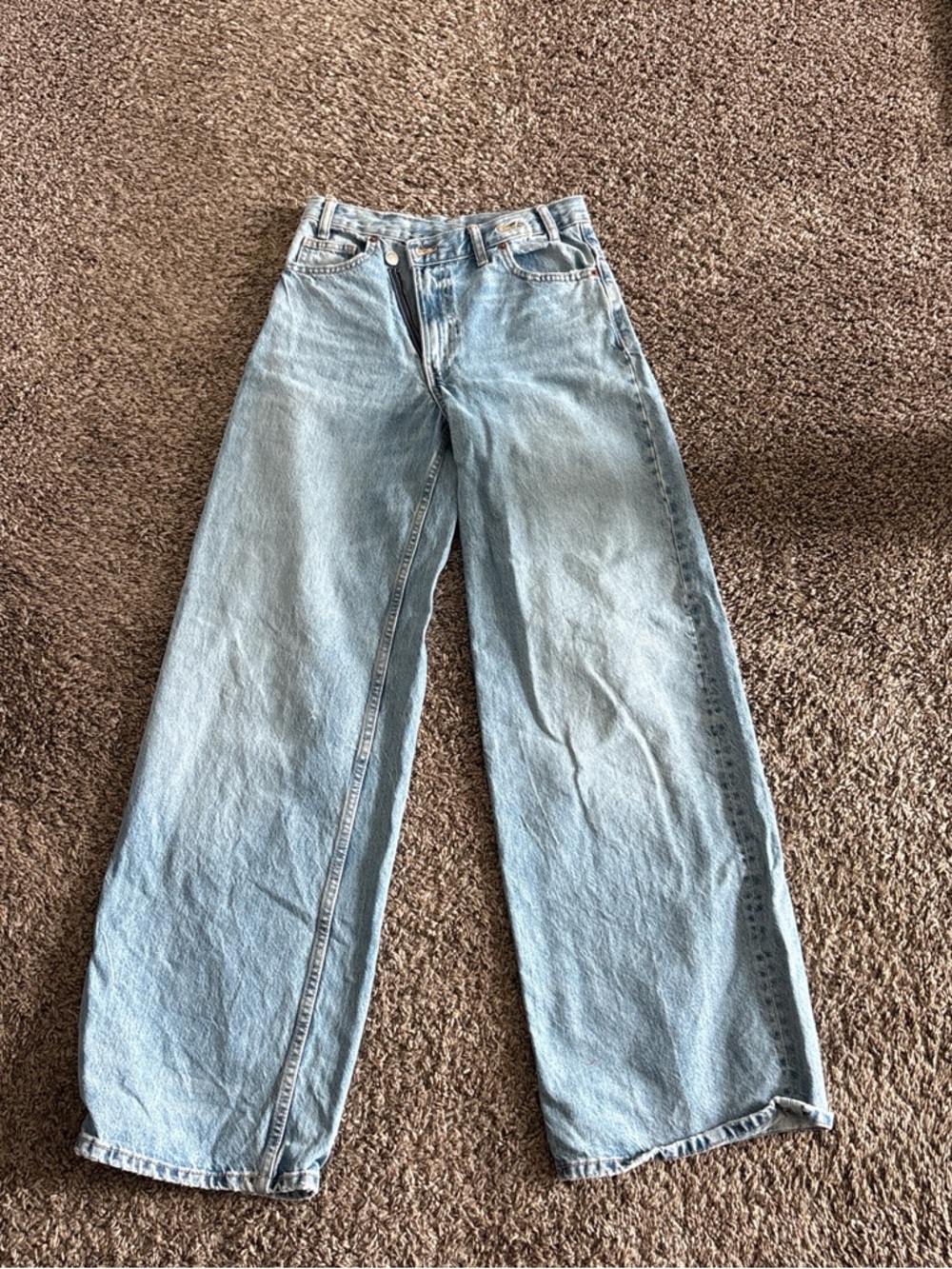 Zara Light Blue High-Rise Wide-Leg Crossover Jeans